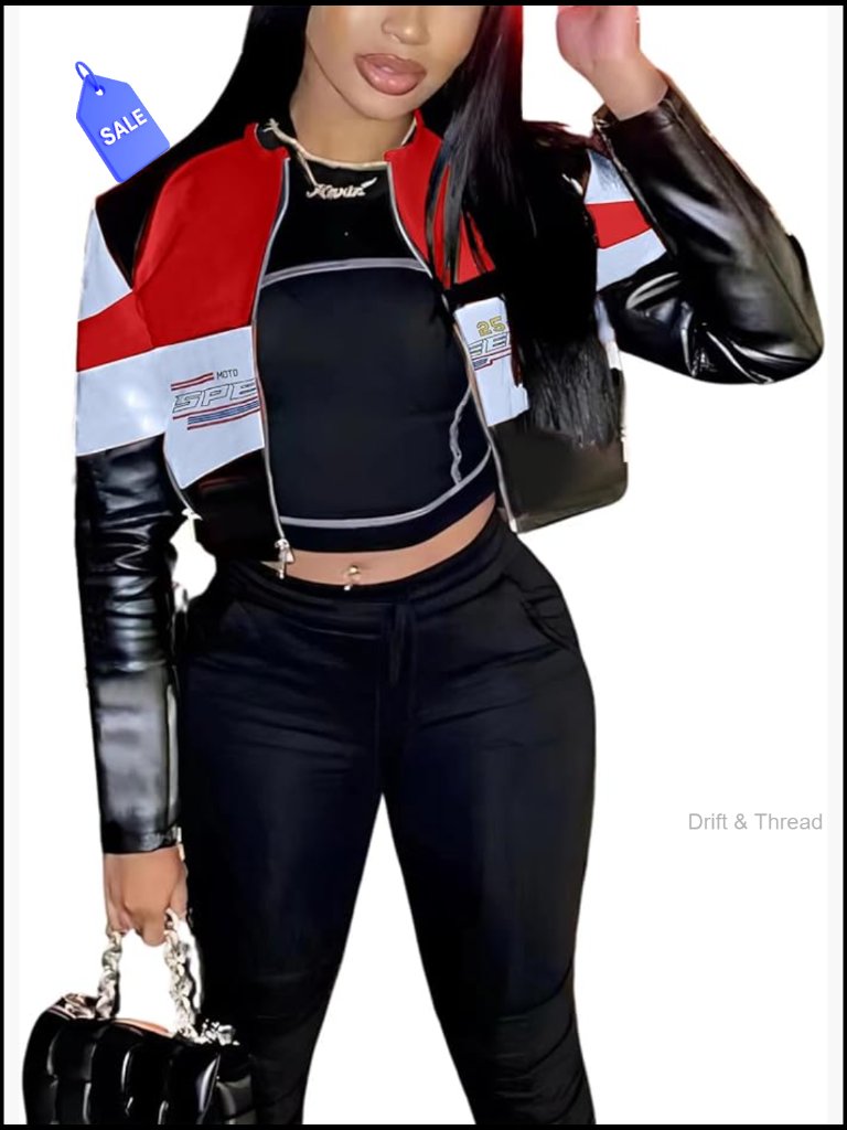 Faux Leather Moto Jacket Women Zipper Biker Bomber Coat